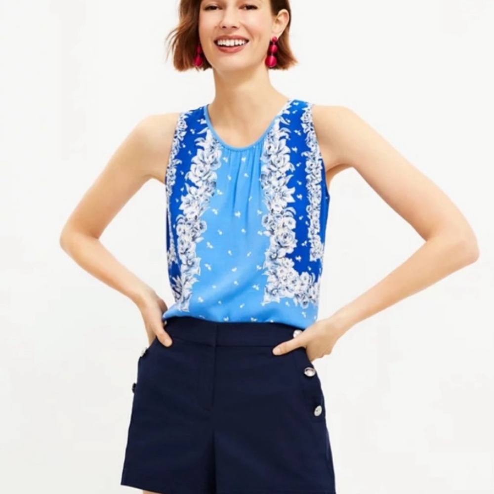 NWT Loft Floral Trellis Shell Top, Blue, Size XL
